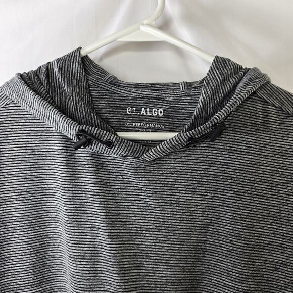 01. ALGO Performance Quick Dry Moisture Wicking Gray Stripe Hooded Top Large - Picture 2 of 7